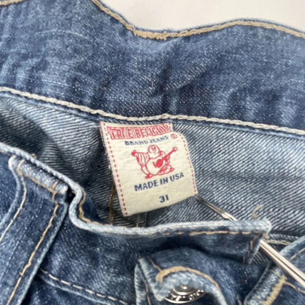 True Religion Denim Straight Jeans Mens 31x31 Blue Medium Wash Flap Pockets Y2K